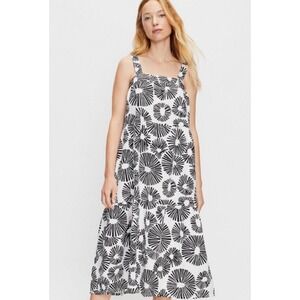 Loft Firework Linen Tiered Midi Dress Women L White Beach Coastal Lagenlook